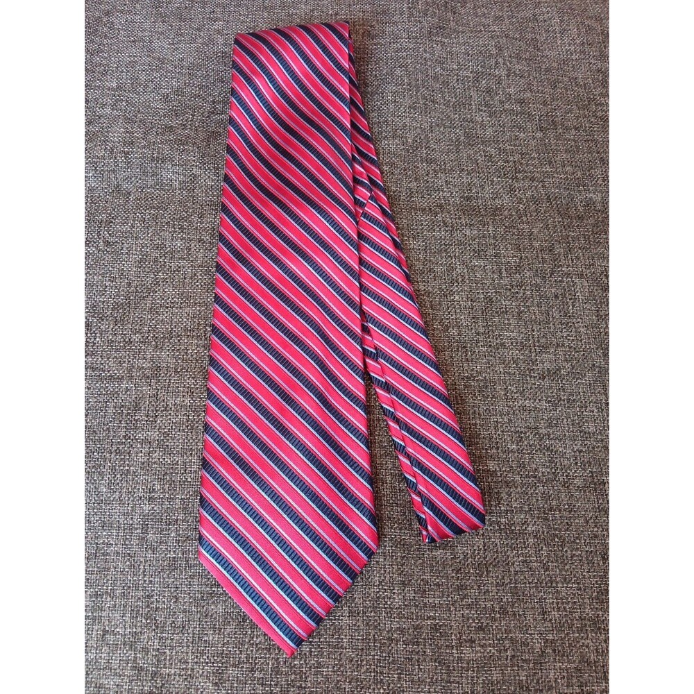 Tie 70s 80s 90s Y2K Mens Silk Red Blue Black Stripe 4 Wide 62 Long